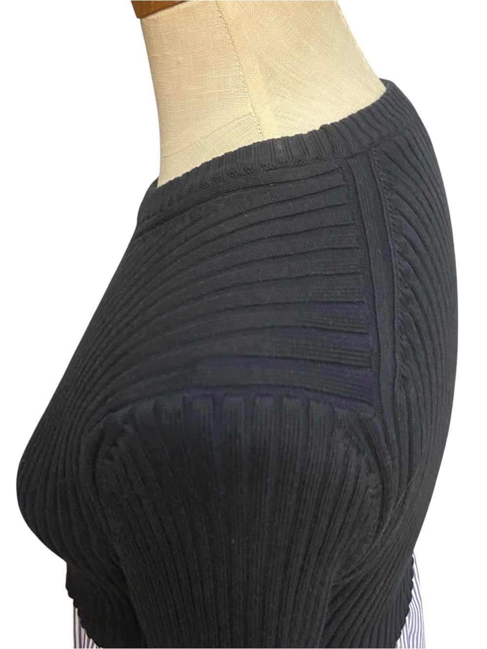 KENZO Paris Mixed Ribbed Knit And Cotton Poplin Shirt Sweater Minimalist Preppy - Picture 9 of 16